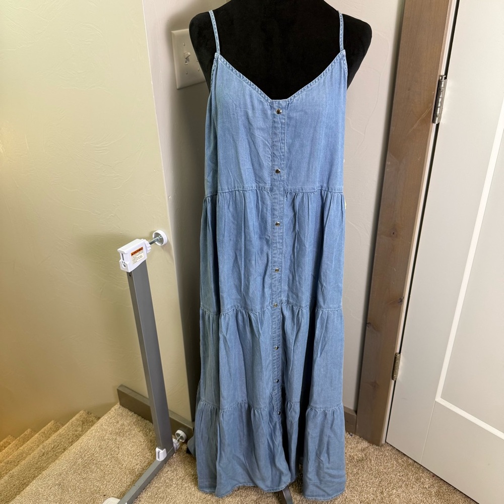 NWT Cotton &‎ Rye Tiered Denim Sundress Strappy Maxi Lightweight Spring Summer M
